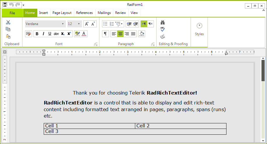 WinForms RadRichTextEditor DocumentLayoutMode Paged