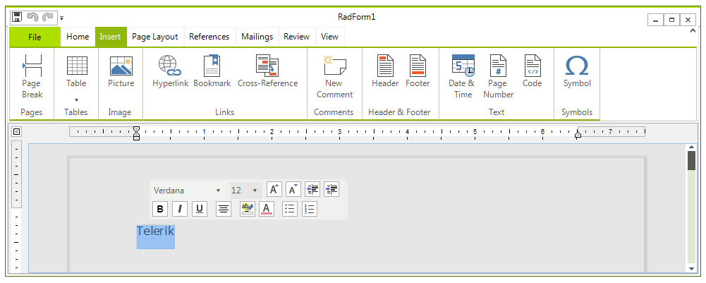 WinForms RadRichTextEditor SelectionMiniToolBar Overview