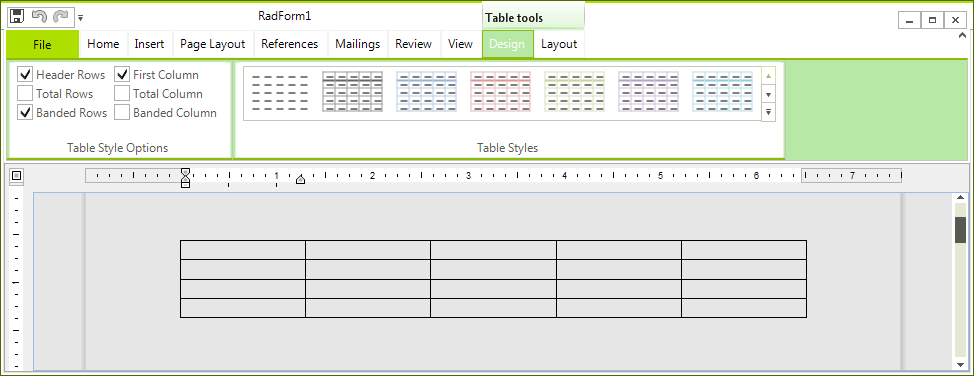 WinForms RadRichTextEditor Table Styles Gallery