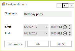 WinForms RadScheduler Custom edit dialog