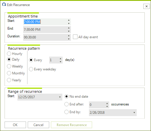 WinForms RadScheduler EditRecurrenceDialog