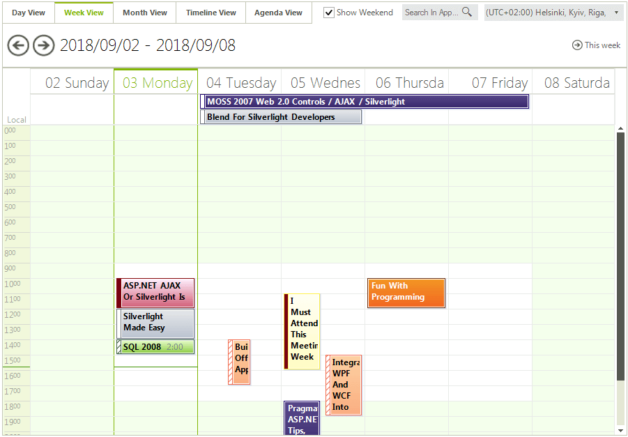 WinForms RadScheduler Week View