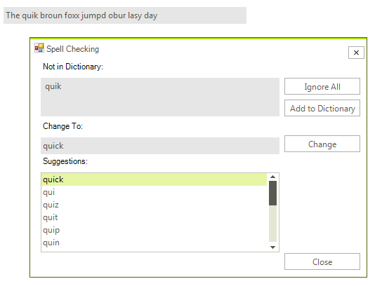 WinForms RadSpellChecker Spellchecking Form