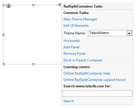 WinForms RadSplitContainer Smart Tag