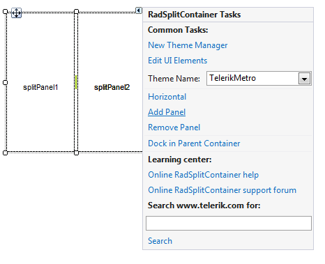 WinForms RadSplitContainer Smart Tag