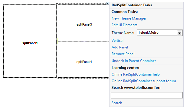 WinForms RadSplitContainer Add SplitPanels