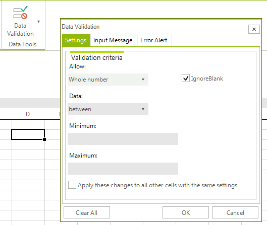 WinForms RadSpreadsheet Data Validation Dialog