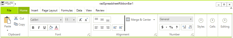 WinForms RadSpreadsheet with default Ribbon UI and context menu