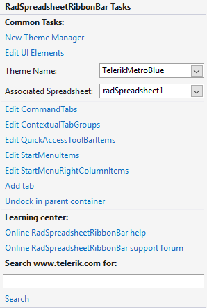 WinForms RadSpreadsheetRibbonBar Smart Tag