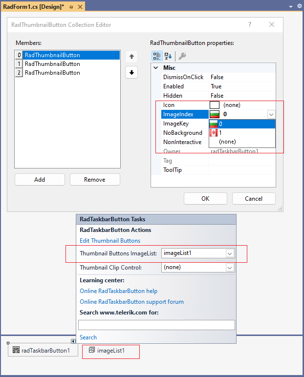 WinForms RadTaskbarButton ImageList