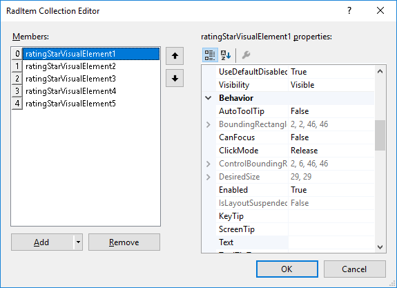 WinForms RadRating RadItem Collection Editor