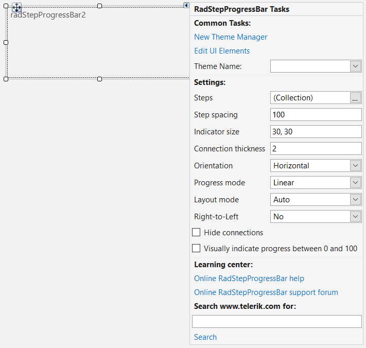 WinForms RadStepProgressBar Smart Tag