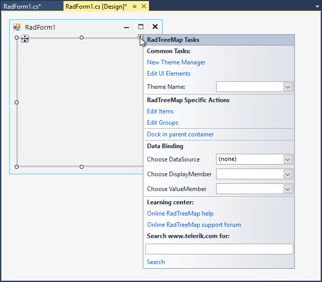 WinForms RadTreeMap SmartTag