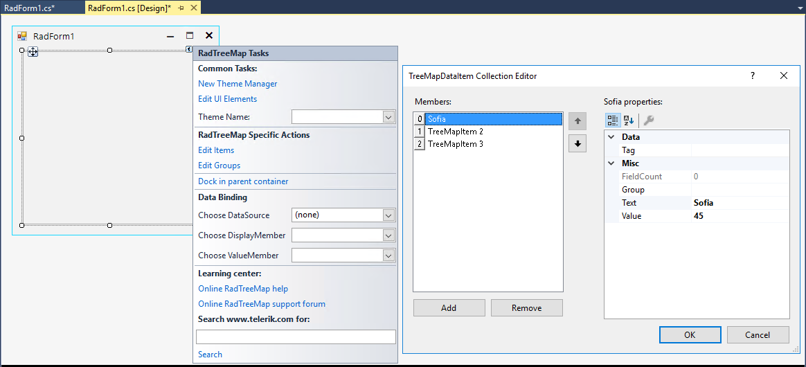 WinForms RadTreeMap TreeMapDataItem Collection Editor