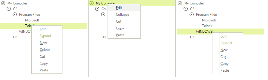 WinForms RadTreeView Context Menu