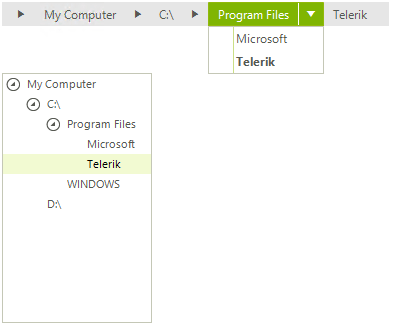 WinForms RadTreeView BreadCrumb Drop-down