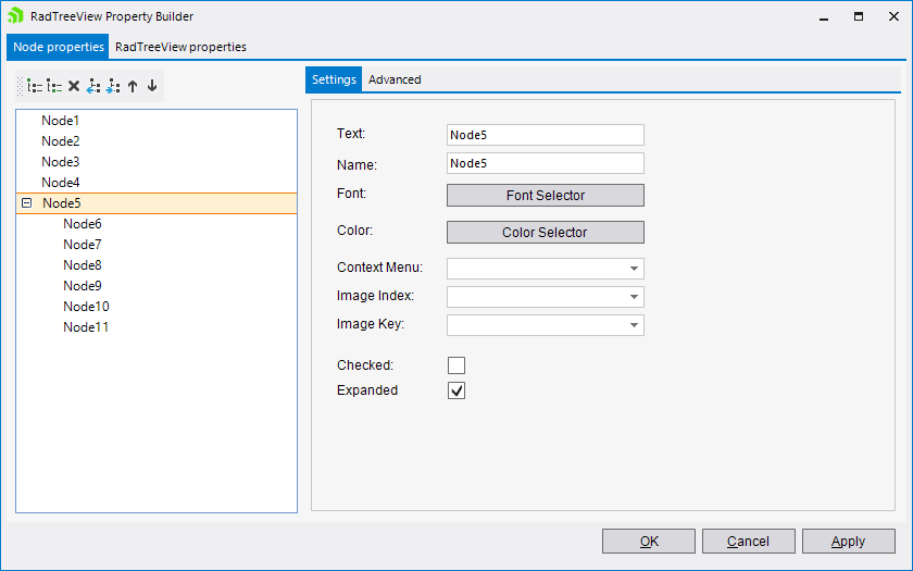 WinForms RadTreeView  Rich design time environment