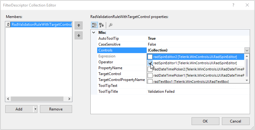 WinForms RadValidation-Provider Select RadSpinEditor