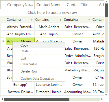 WinForms RadVirtualGrid Modified Context Menu with Added item