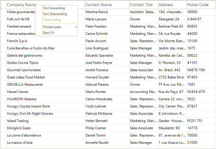 WinForms RadVirtualGrid Sorting Context Menus