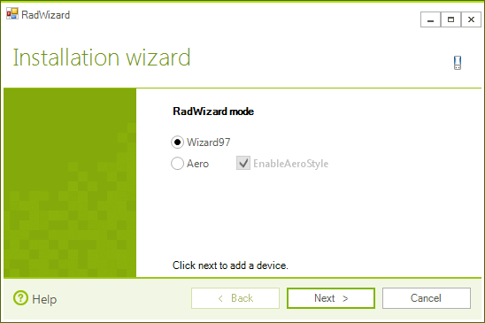 WinForms RadWizard WizardMode Wizard97