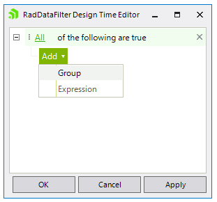 WinForms RadDataFilter Design Time Editor