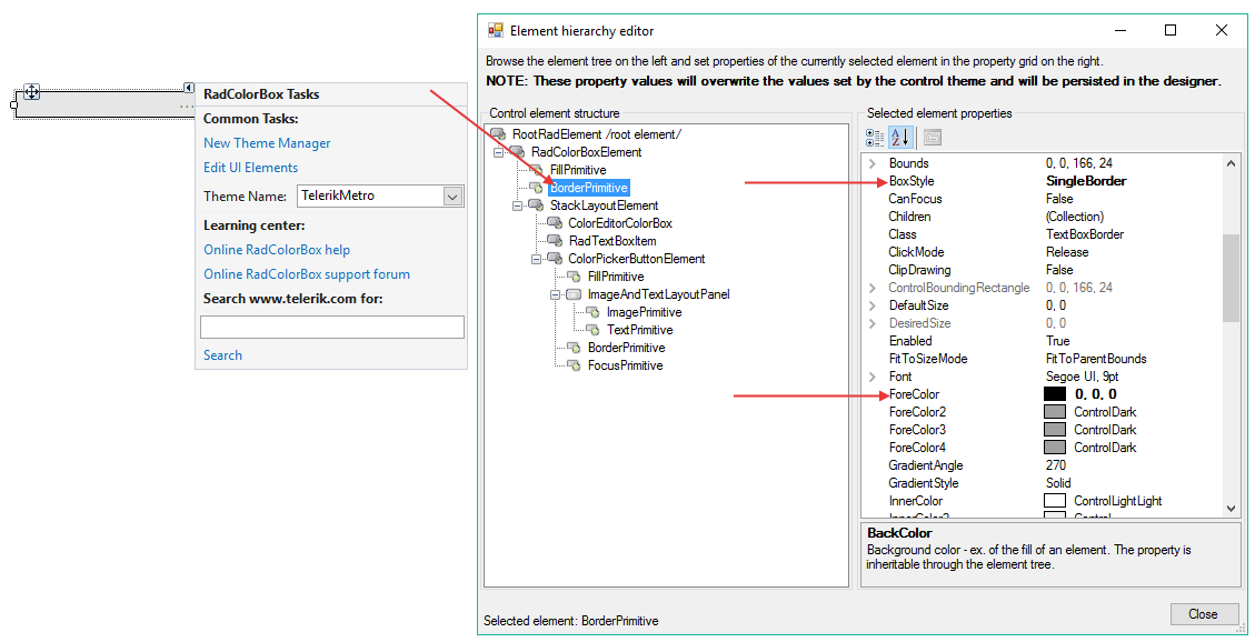 WinForms RadColorBox Customizing Appearance