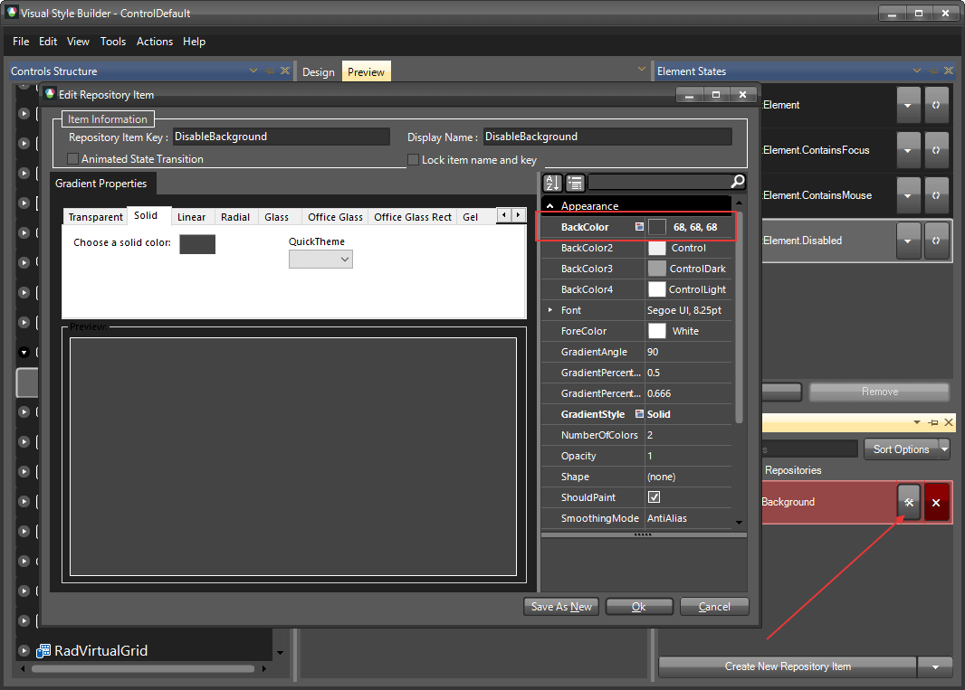 WinForms RadTextBox Edit Repository Item