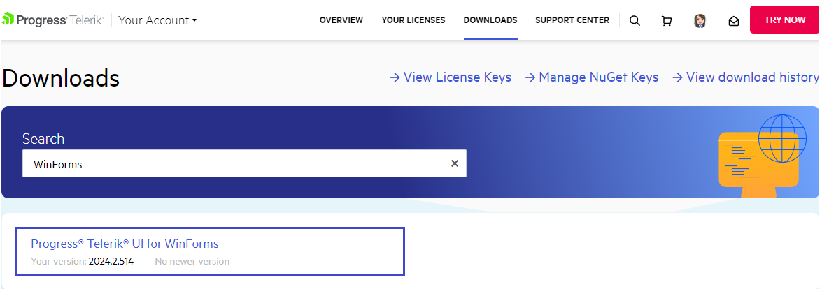 Telerik UI for WinForms Latest Internal Build Button