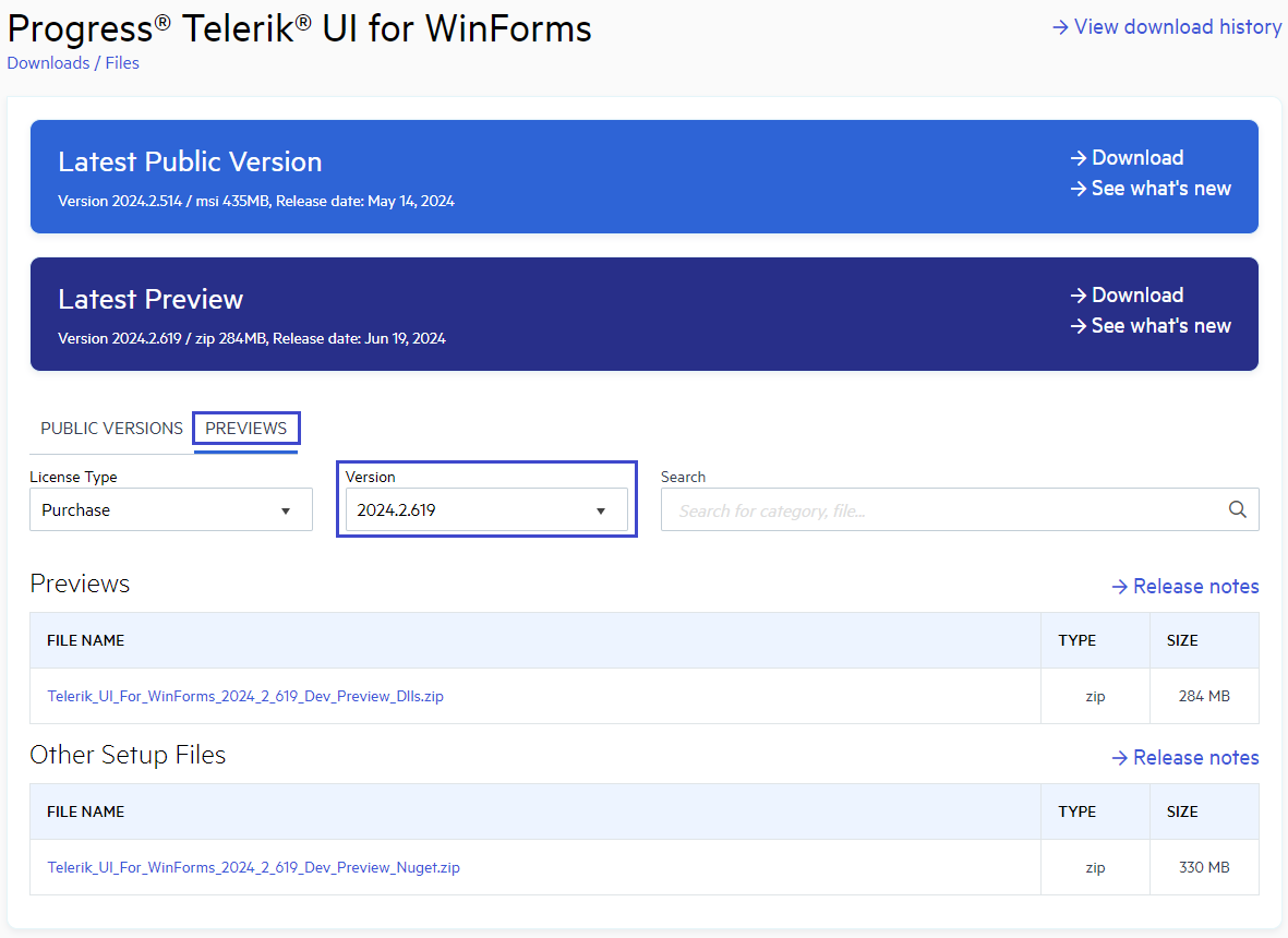 Telerik UI for WinForms Latest Internal Build Button