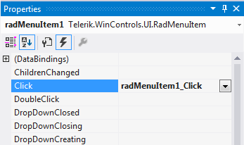 WinForms RadApplicationMenu Generate Click event handler
