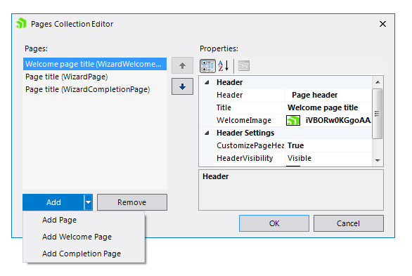 WinForms RadWizard Pages Collection Editor