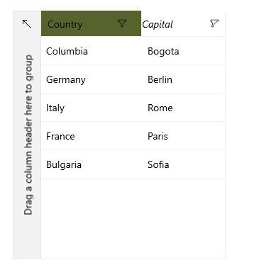 WinUI Data Grid-Columns-Header Style