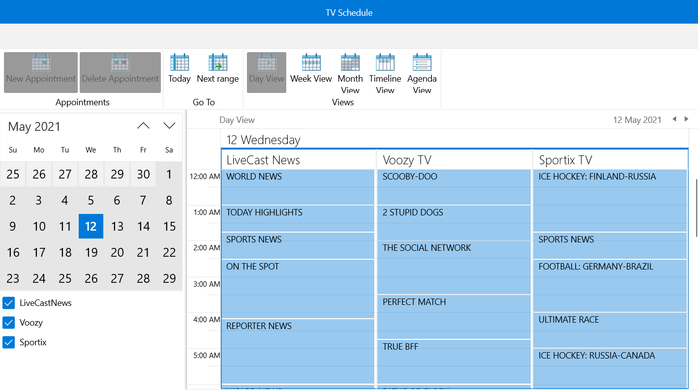 WinUI scheduleview overview