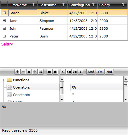 WPF RadExpressionEditor Salary Lambda