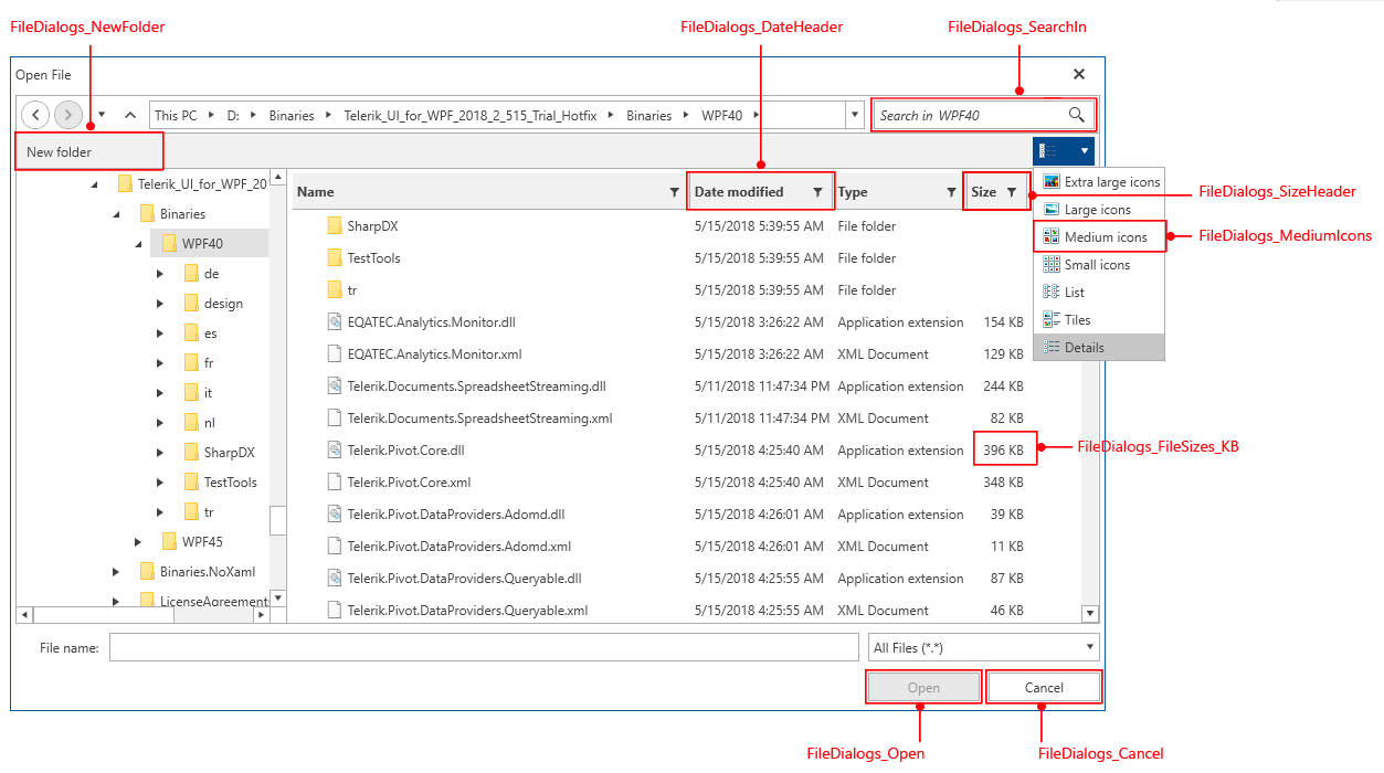 RadFileDialogs Localization