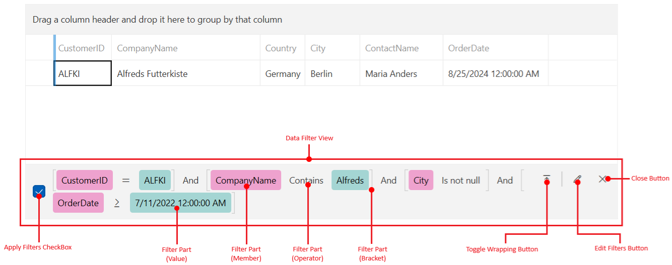 Image with the visual structure of the RadDataFilterView panel