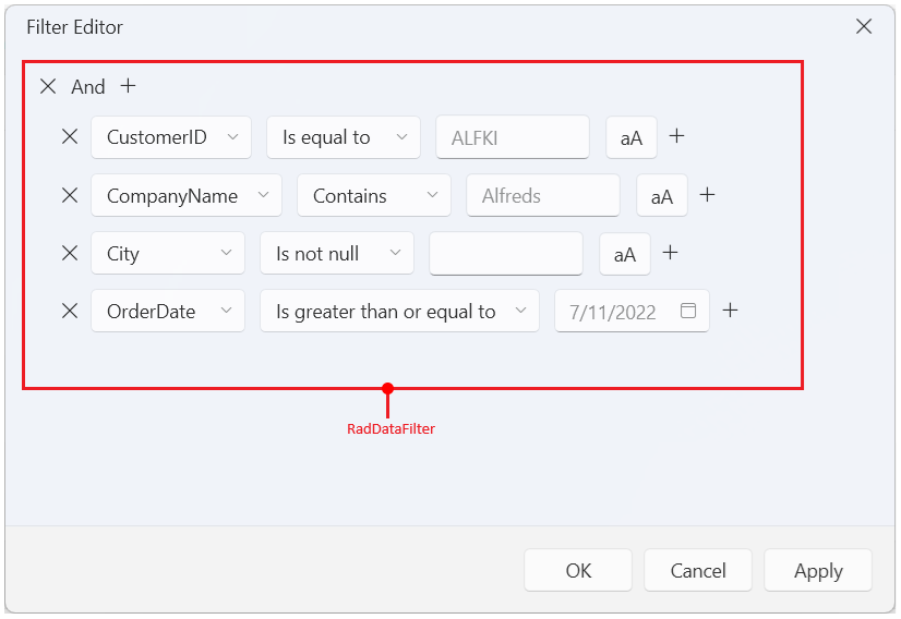 Image with the visual structure of the filter editor dialog