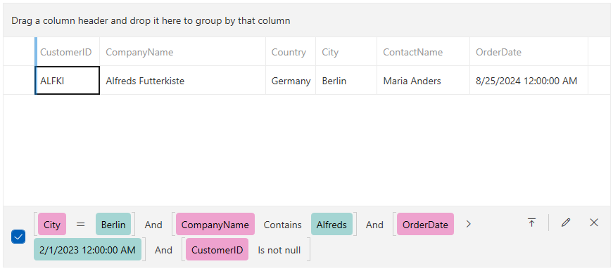 Image showing the wrapping feature of the filter editor panel