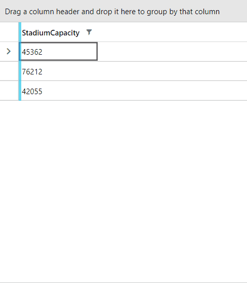 Filtering the StadiumCapacity column's distinct values