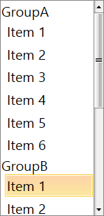 A picture showing RadListBox with its data grouped