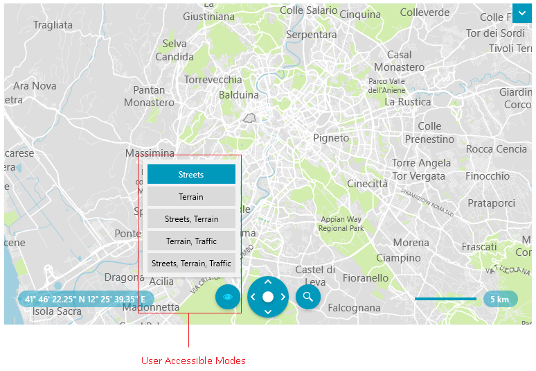 A picture showing RadMap with MapBoxMapProvider and the UserAccessibleModes