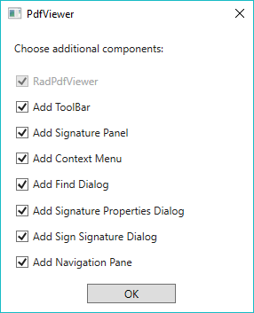WPF RadPdfViewer Choose the components you would like to use