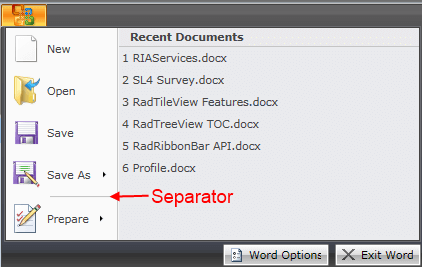 WPF RadRibbonView Separator Item