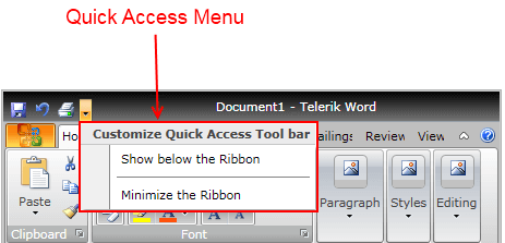 WPF RadRibbonView Quick Access Menu