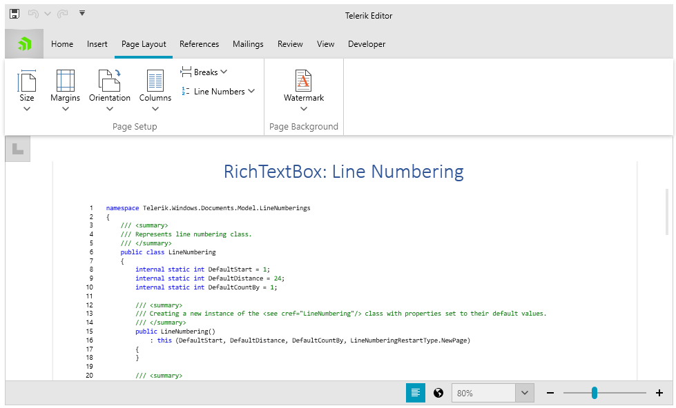 WPF RichTextBox Line Numbering Telerik UI for WPF