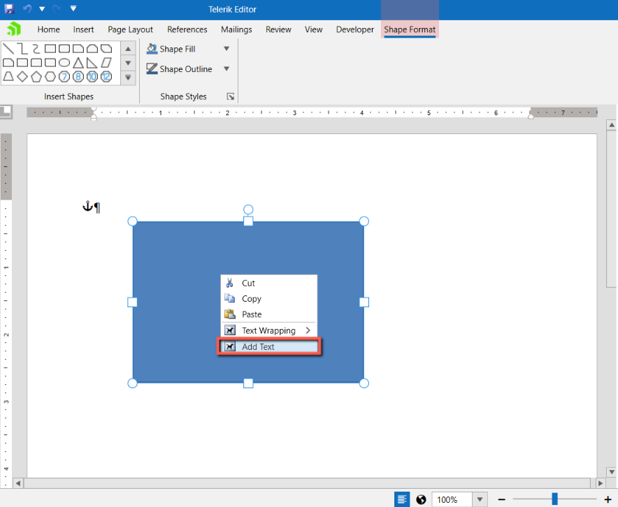 Shape Context menu in RadRichTextBox