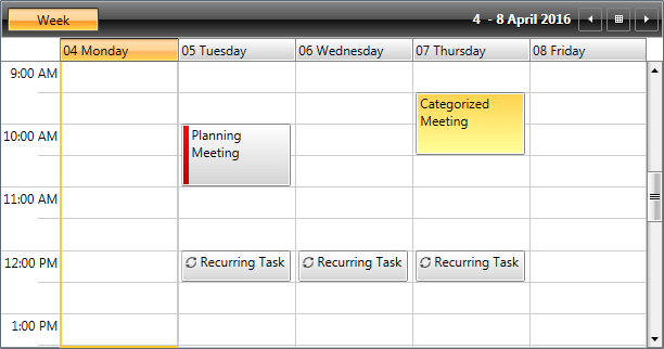 WPF RadScheduleView RadScheduleView populated with different appointments