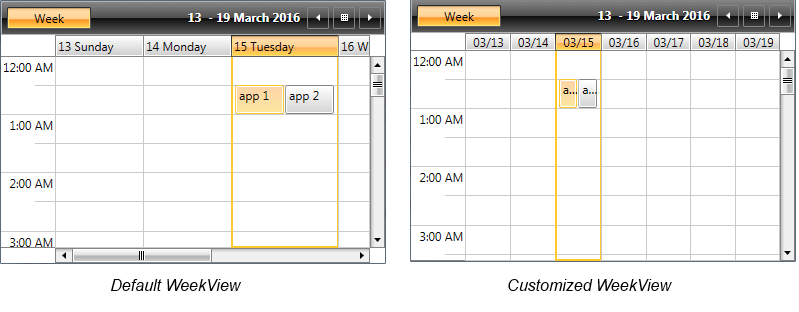 WPF RadScheduleView Default and customized WeekViewDefinitions
