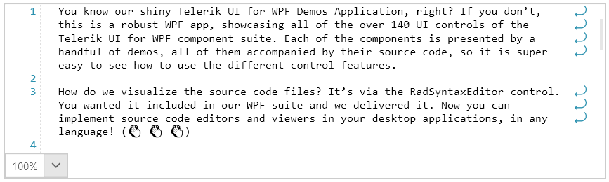 RadSyntaxEditor with word wrapping